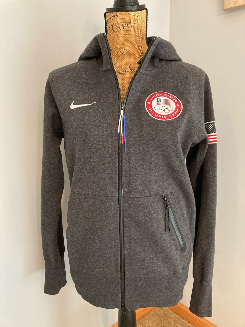 Nike x US Olympic Team Hoodie Grey Sweatshirt Zip Embroidered Women Size L